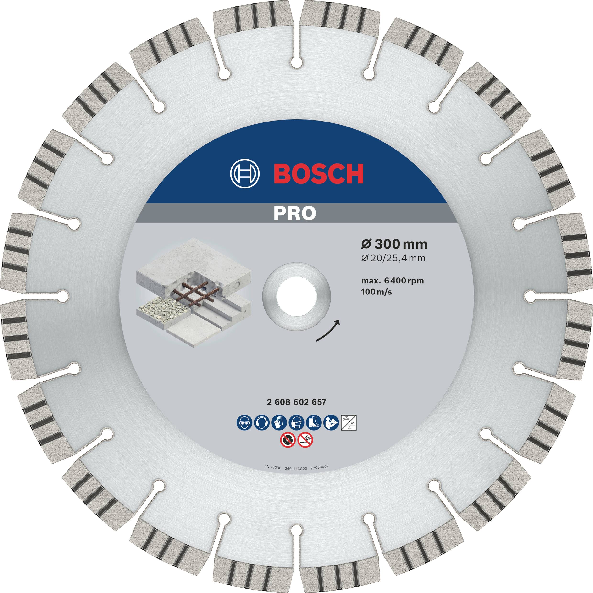 Diamantsavklinge 'Bosch Pro', 300 mm diameter, egnet til beton- og stenbehandling, maks. 6400 o/min.