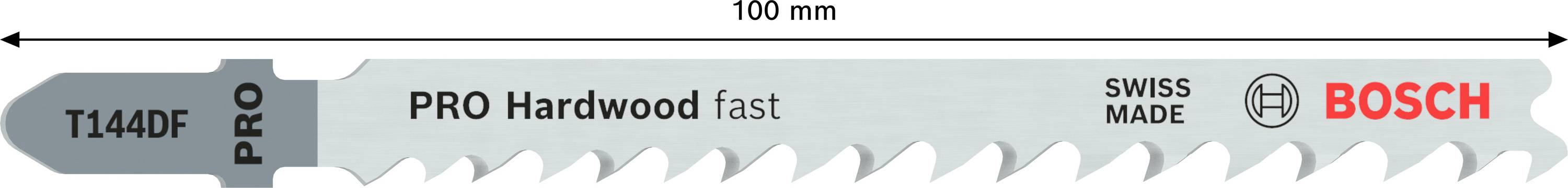 'Bosch PRO Hardwood fast' stiksavklinge, længde 100 mm, egnet til hårdttræ.