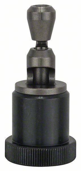 En sort metalgenstand med cylindrisk base og et justerbart hoved. Bruges til sikkert at fastholde objekter.