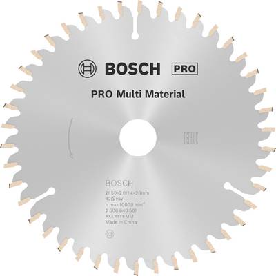 Rundsavsklinge med påskriften 'BOSCH PRO Multi Material', diameter 150 mm, maksimalt 10.000 o/min.