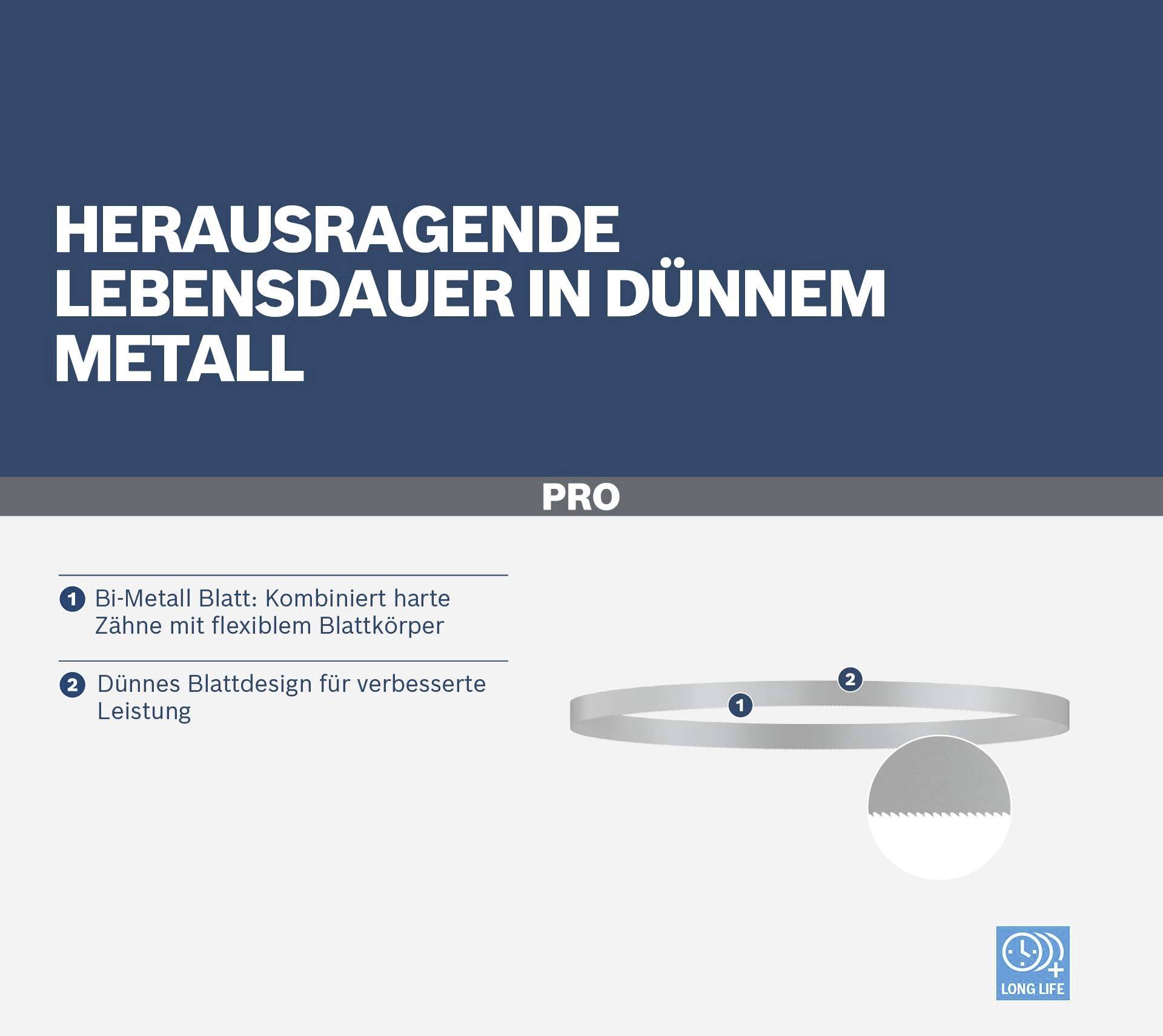 'Enestående levetid i tyndt metal.' PRO: 1. Bi-metal blad: Kombinerer hårde tænder med en fleksibel bladkrop. 2. Tyndt bladdesign for forbedret ydelse.