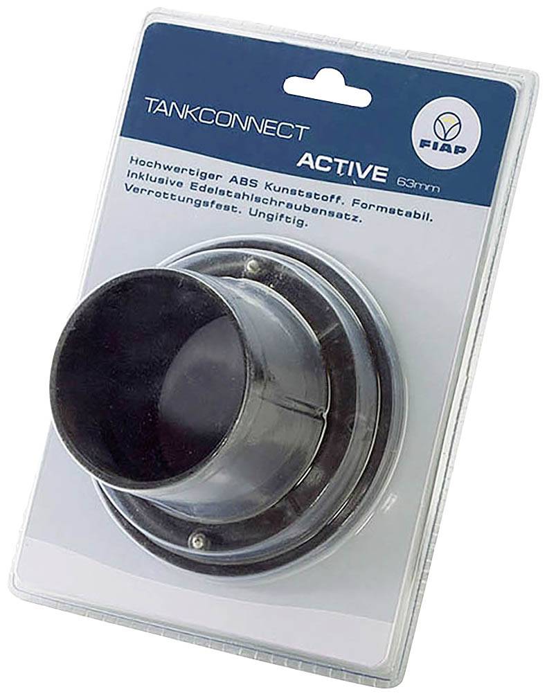 'FIAP TankConnect Active 63 mm' - Emballage af ABS-plastiktilslutning til tanke, inklusive rustfrit stål skruesæt, korrosionsbestandig.