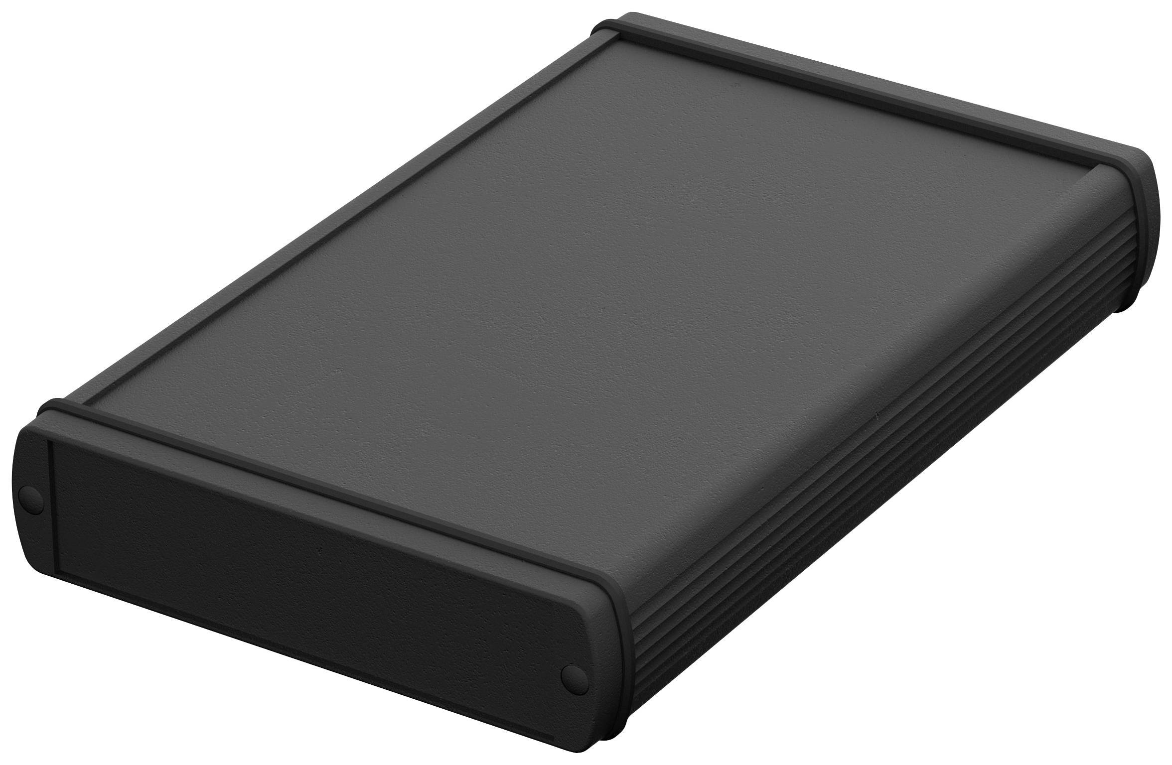 Ekstern sort harddisk-kabinet i plast, rektangulær form, robuste sidekanter med stødbeskyttelse.