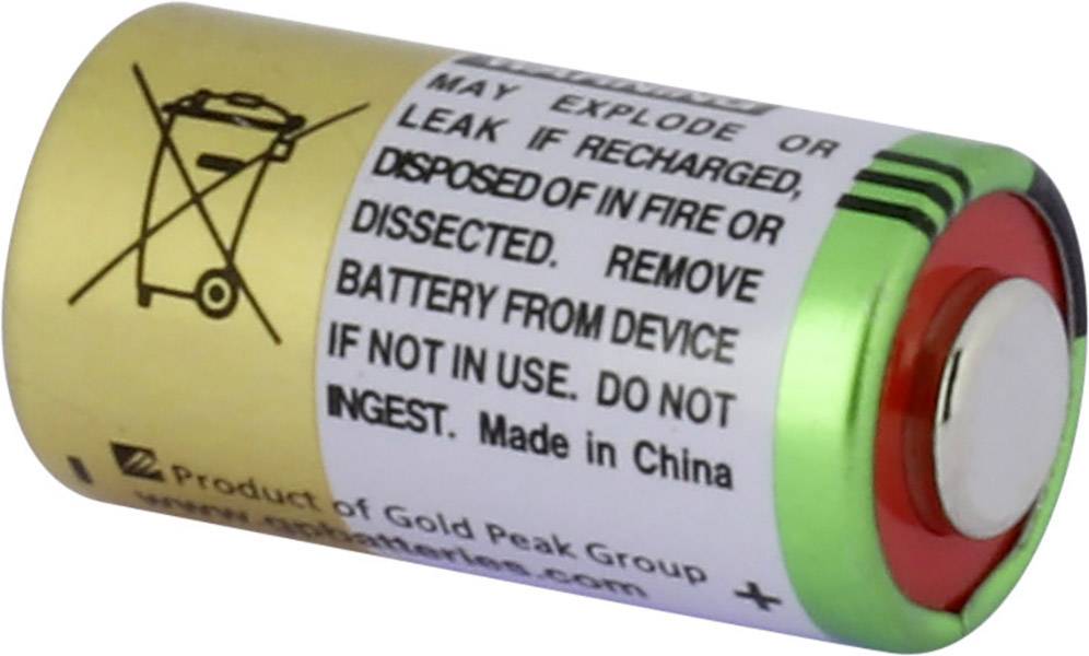 En guld-grøn batteri med advarsler: 'Genoplad ikke, kan eksplodere. Kast ikke i ild. Fremstillet i Kina.'