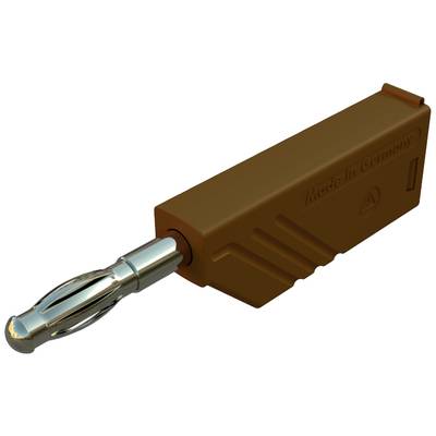 En brun, rektangulær enhed med et sølvfarvet, metallisk stik. Den har påskriften 'Made in Germany' på siden.