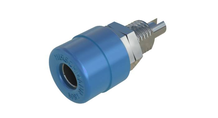 Blå pneumatisk koblingsstik med riflet forbindelsesstykke og metalgevindring, egnet til trykluftssystemer.