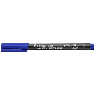 Blå permanent marker 'Staedtler Lumocolor' fremstillet af genanvendt materiale, egnet til forskellige overflader, fin spids.