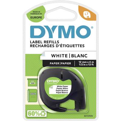 DYMO LT Skriftbånd   Båndfarve: Hvid Skriftfarve: Sort 12 mm 4 m