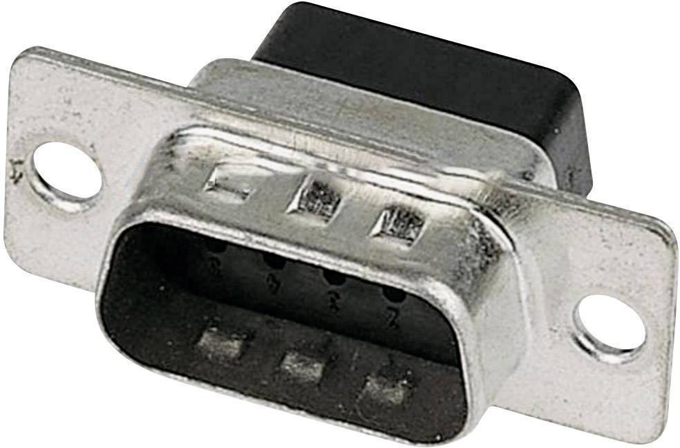 En metalkontakt, lignende en D-sub-stik, med fem kontaktben, egnet til montering på et hus eller enhed.