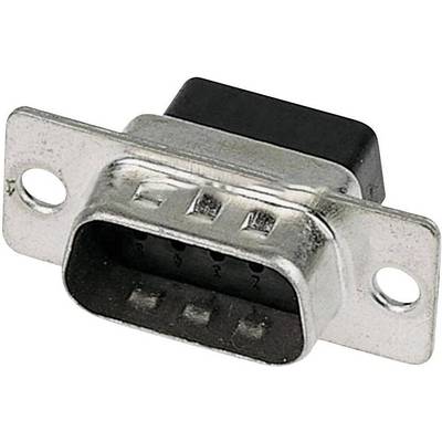 En metalkontakt, lignende en D-sub-stik, med fem kontaktben, egnet til montering på et hus eller enhed.