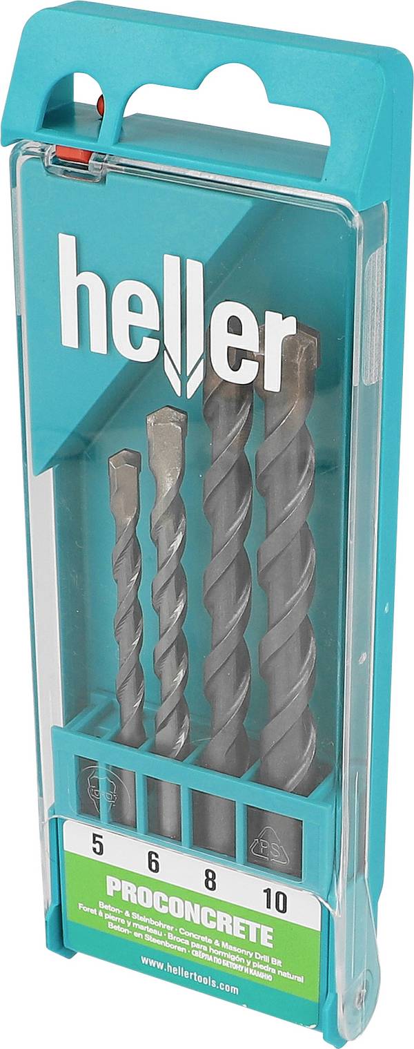Heller Power 3000 16873 1 Hårdmetal Beton-spiralbor-sæt 4 dele 5 mm, 6 mm, 8 mm, 10 mm Samlet længde 120 mm Cylinderskaft 1 Set