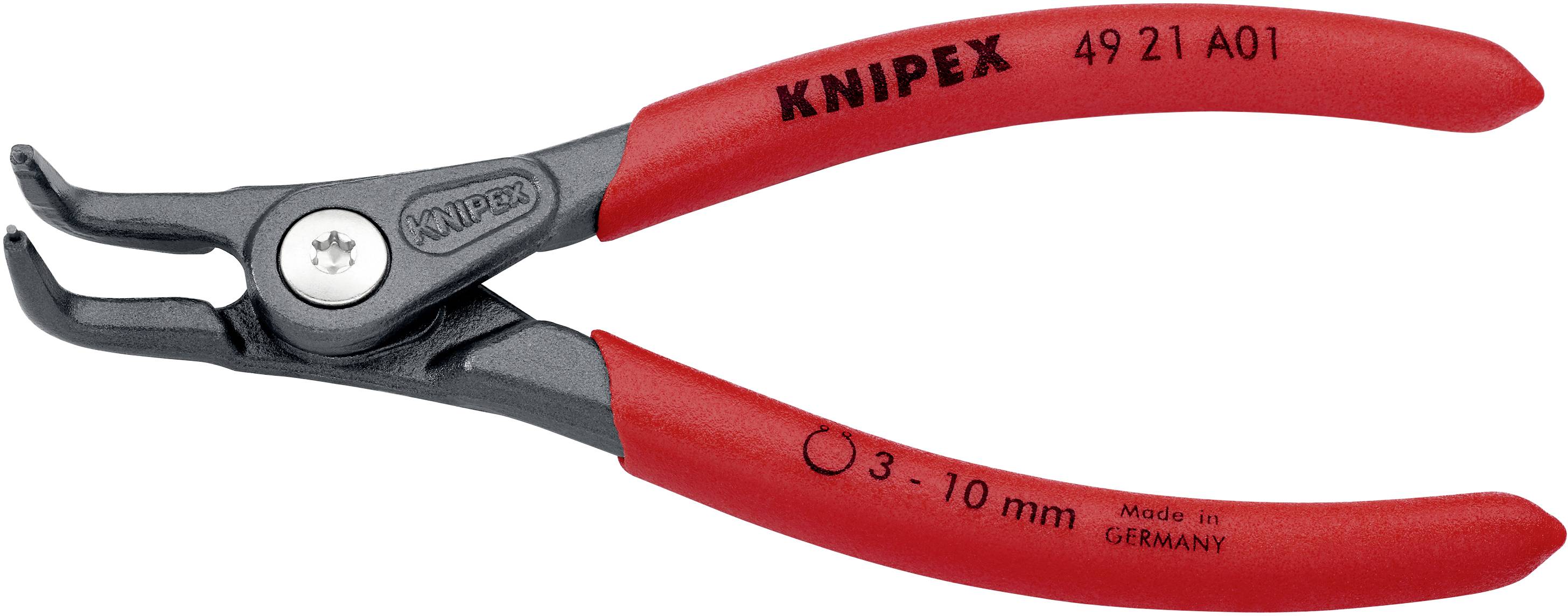 Rød Knipex sikringsringtang til 3-10 mm ringe, egnet til montage- og reparationsopgaver.