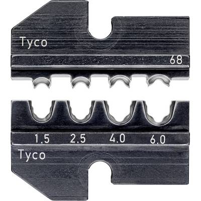 To metalliske krympetænger til kabler: Øverst præget med 'Tyco' og '68', nederst med 'Tyco' og tallene 1.5, 2.5, 4.0, 6.0.