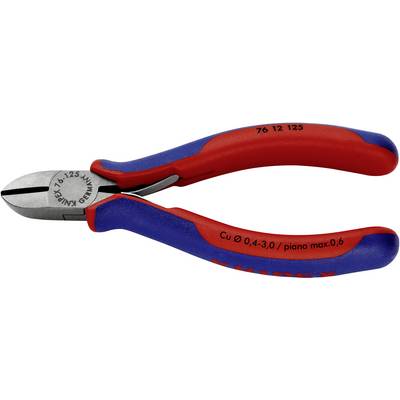 En blå og rød Knipex-tang med påskriften 'Cu Ø 0,4-3,0 / piano max. 0,6', velegnet til finsnit.