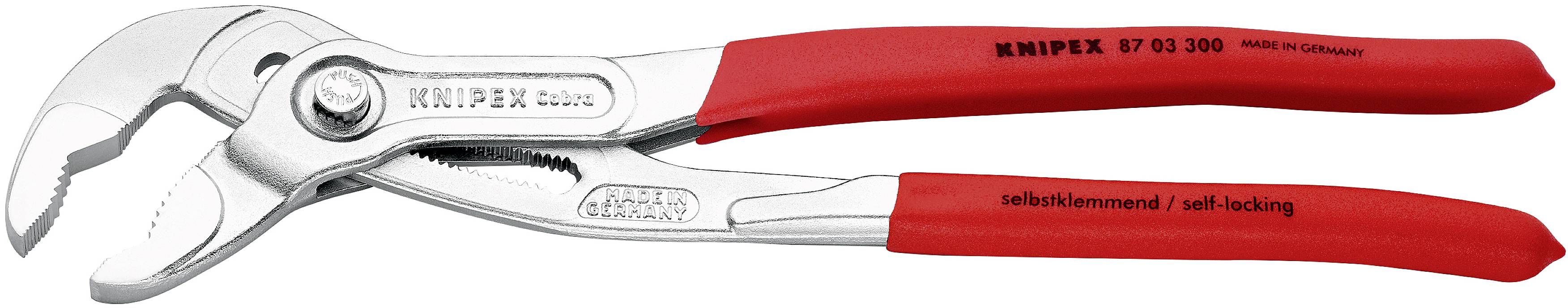 Vandpumpetang med røde håndtag, justerbar størrelse, robust konstruktion, nyttig til VVS-arbejde og gribeopgaver.