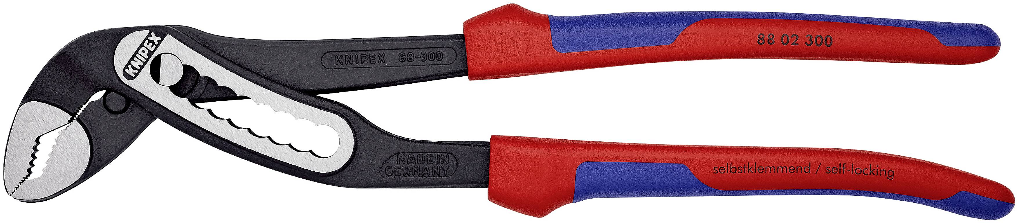 En Knipex vandpumpetang med røde og blå greb, som bruges til forskellige greb- og fastholdelsesfunktioner.