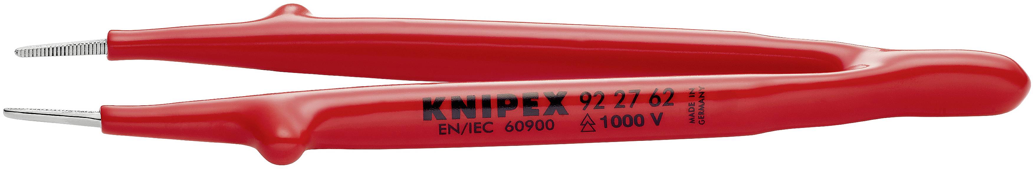 En rød, isoleret spidstang fra Knipex med en spændingsstyrke på 1000 volt.
