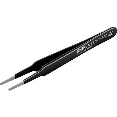 Sort rustfri spidspincet fra Knipex, modelnummer 92 58 74 ESD, egnet til elektrostatisk følsomme arbejdsopgaver.
