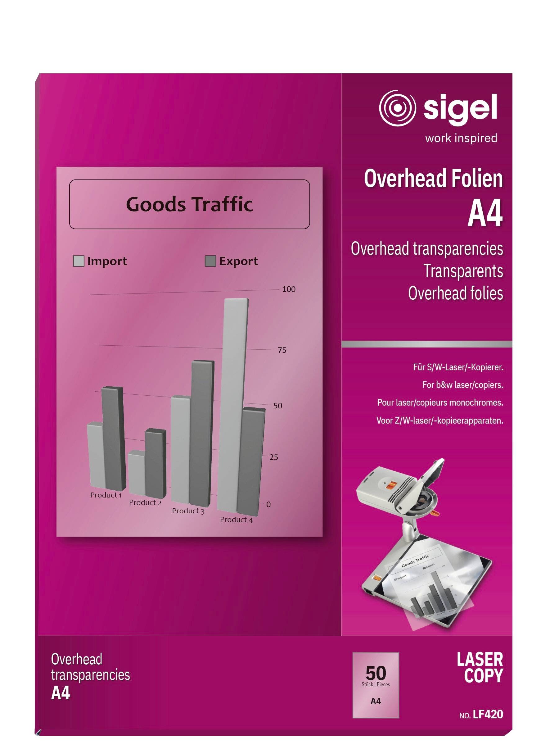 Sigel LF420 LF420 Overhead-projektor-folie DIN A4 Laserprinter, Kopimaskine Transparent 50 stk