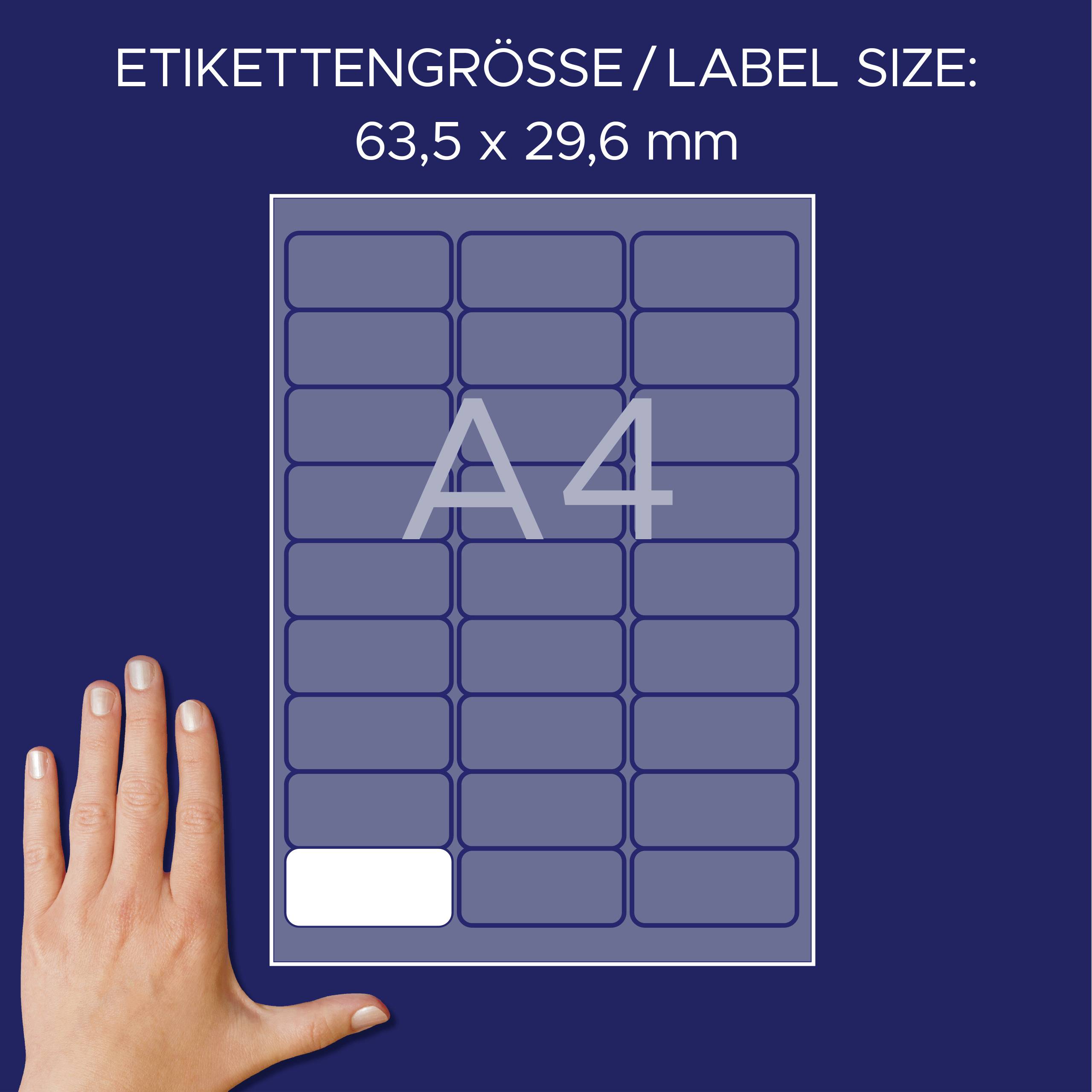 Avery-Zweckform L4784-20 Navneetiketter 63.5 x 29.6 mm Acetatsilke Hvid 540 stk Kan fjernes igen Farvelaserprinter, Lase-8