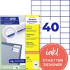 Avery-Zweckform 3651 Universelle etiketter 52.5 x 29.7 mm Papir Hvid 4000 stk Permanent vedhæftningsevne Inkjetprinter, Laserprinter, Farvelaserprinter, Kopimaskine, Farvekopimaskine, Håndskrift