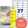 Avery-Zweckform L4737REV-100 Universelle etiketter 63.5 x 29.6 mm Papir Hvid 2700 stk Kan fjernes igen Inkjetprinter, Laserprinter, Farvelaserprinter, Kopimaskine, Farvekopimaskine, Håndskrift