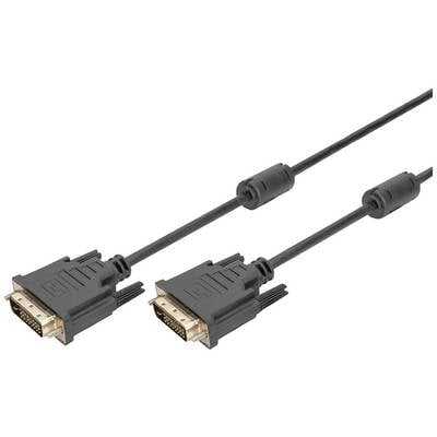 To DVI-kabler i sort med stik i begge ender, velegnet til digitale videoforbindelser.