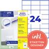 Avery-Zweckform 3490 Universelle etiketter 70 x 36 mm Papir Hvid 720 stk Permanent vedhæftningsevne Inkjetprinter, Laserprinter, Farvelaserprinter, Kopimaskine, Farvekopimaskine, Håndskrift