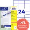 Avery-Zweckform 3475 Universelle etiketter 70 x 36 mm Papir Hvid 2400 stk Permanent vedhæftningsevne Inkjetprinter, Laserprinter, Farvelaserprinter, Kopimaskine, Farvekopimaskine, Håndskrift