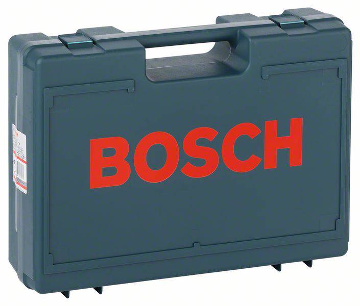 Sort plastikkuffert med rød tekst 'BOSCH', værktøjsmærket.