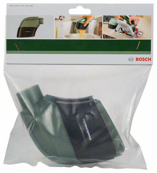 En plastikemballage med en Bosch reservedel til en støvsuger. Øverst er der billeder, der viser brugen af delen.
