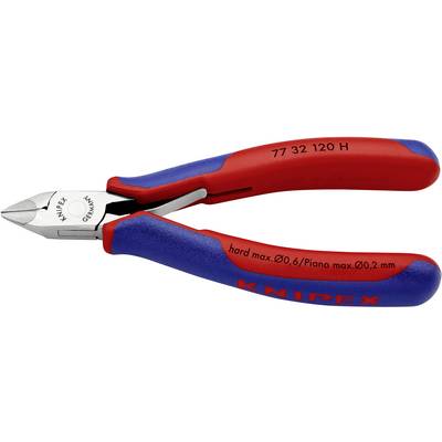 En rød og blå Knipex-sideskærende tang, egnet til hårde ledninger op til 0,6 mm og pianotråd op til 0,2 mm.