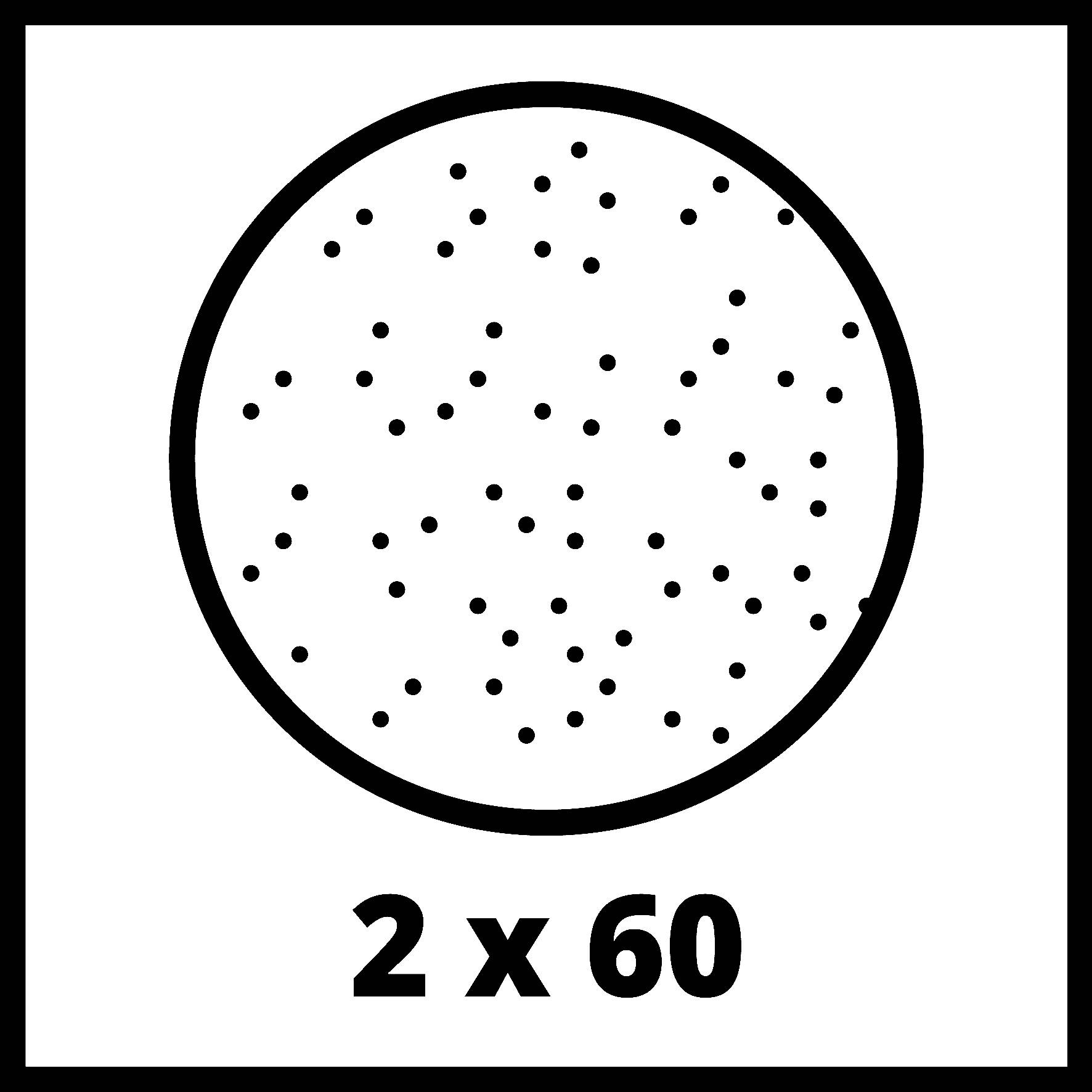 '2 x 60' står under en cirkel, der er fyldt med små sorte prikker.