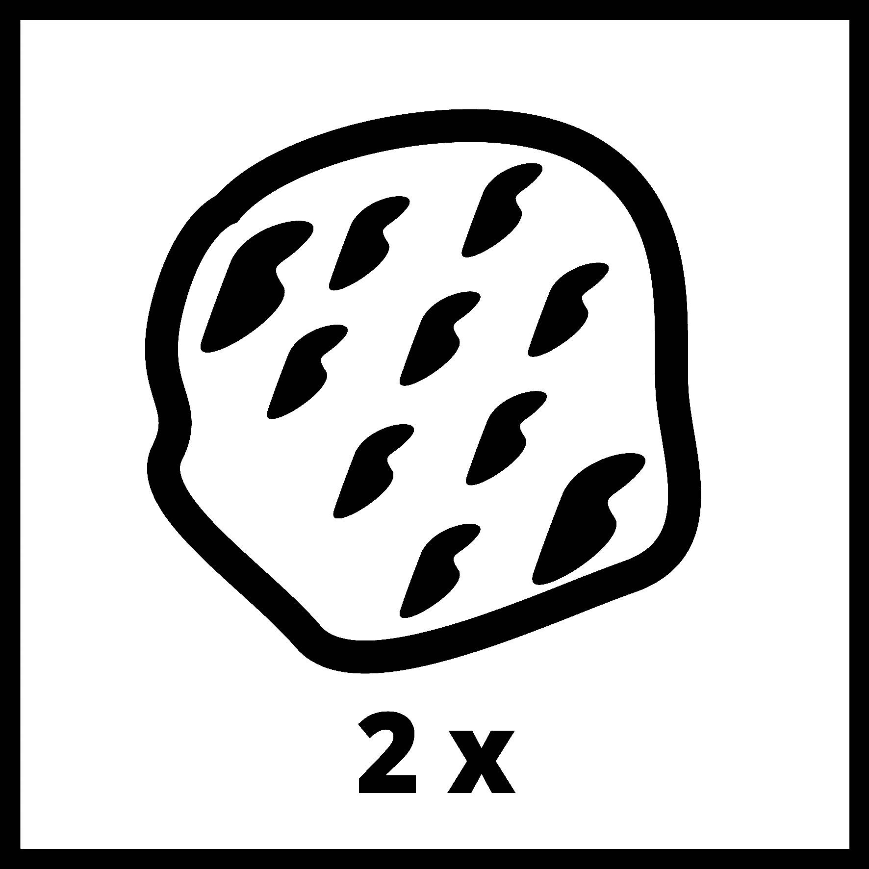 Et symbol forestillende en cookie med chokoladestykker. Nedenunder står der '2x'.