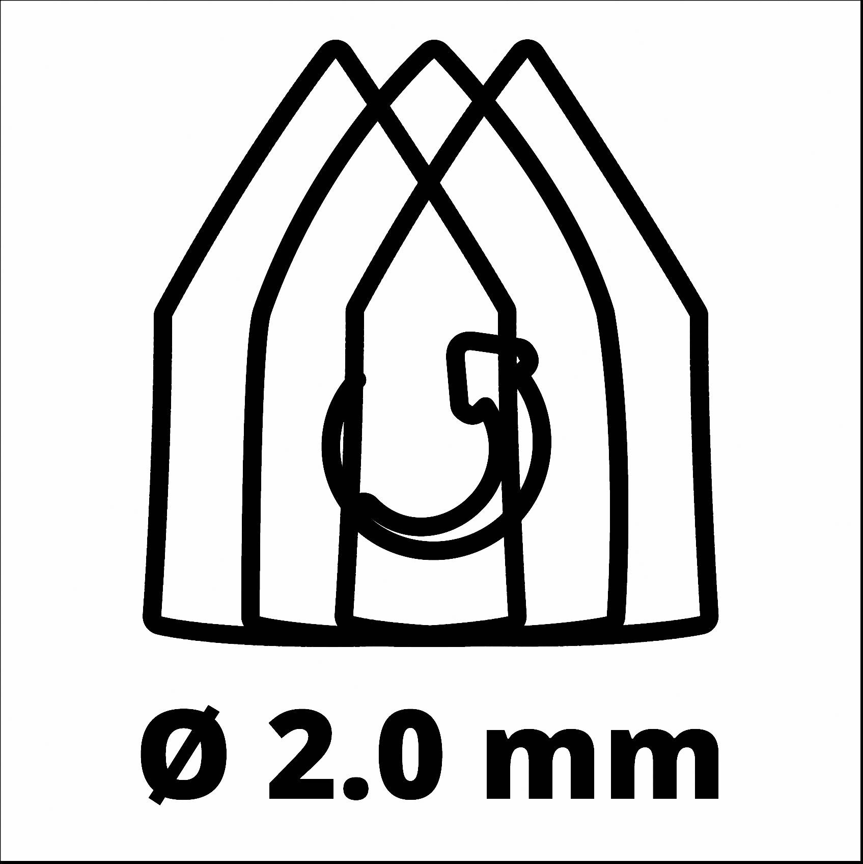 Et symbol viser et tredobbelt fræsehoved med påskriften 'Ø 2,0 mm' nedenunder.