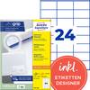 Avery-Zweckform 3475-200 Universelle etiketter 70 x 36 mm Papir Hvid 5280 stk Permanent vedhæftningsevne Inkjetprinter, Laserprinter, Farvelaserprinter, Kopimaskine, Farvekopimaskine, Håndskrift