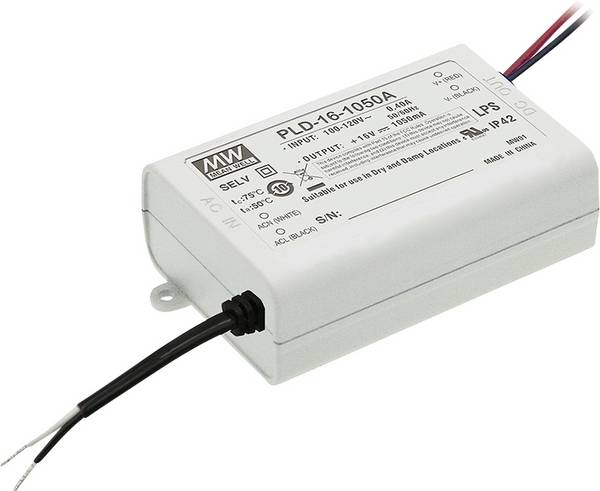 MEAN WELL PLD-16-350B LED-drivere Konstant strøm 16 W 0.35 A 24 - 48 V/DC Kan ikke lysdæmpes! 1 stk