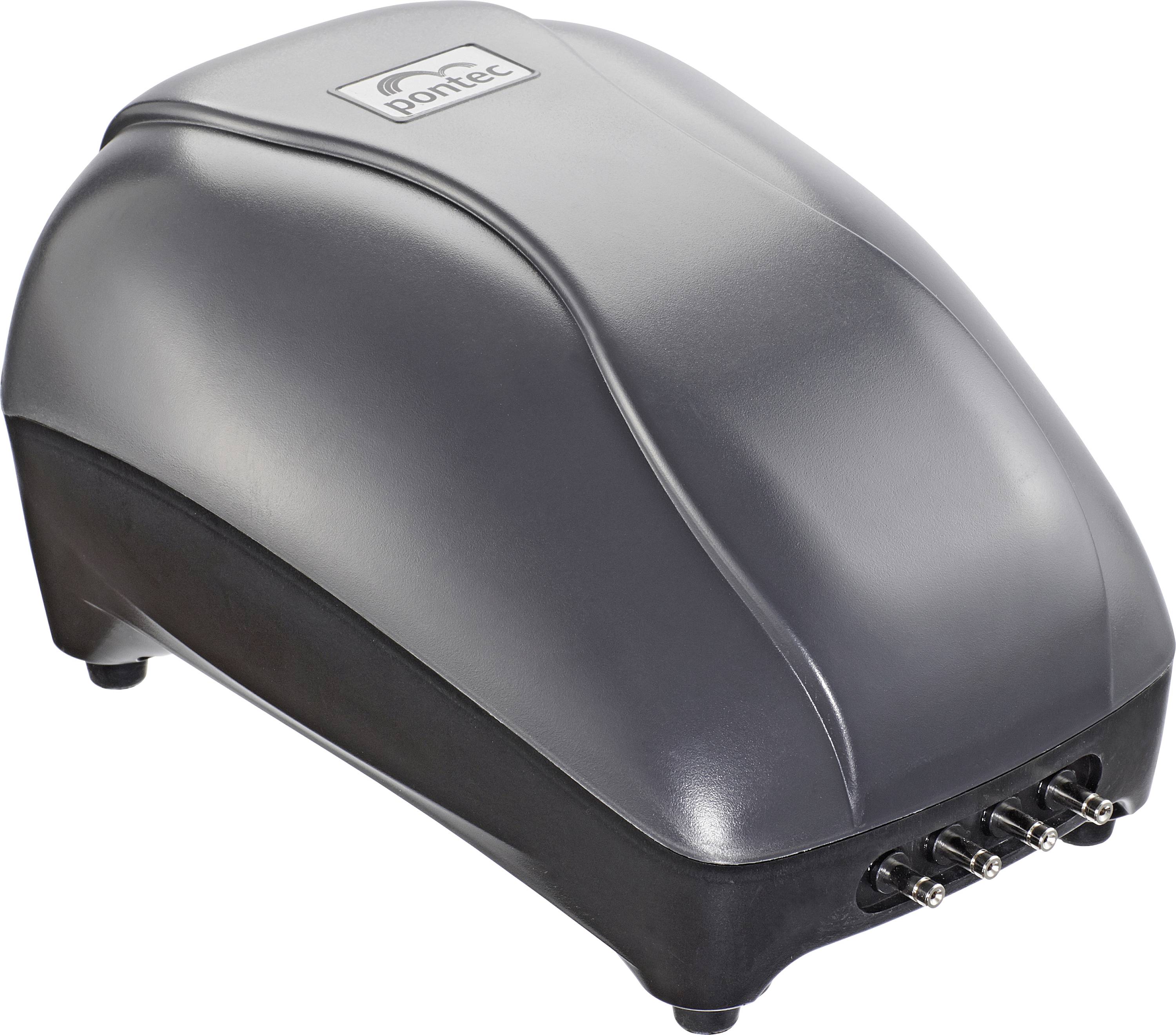 En sort damppumpe med en strømlinet, afrundet design og fire udtag på forsiden. Egnet til vandiltningssystemer.