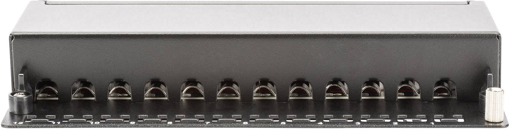 En sort, rektangulær enhed med flere Ethernet-porte på række, sandsynligvis en netværksswitch eller hub.