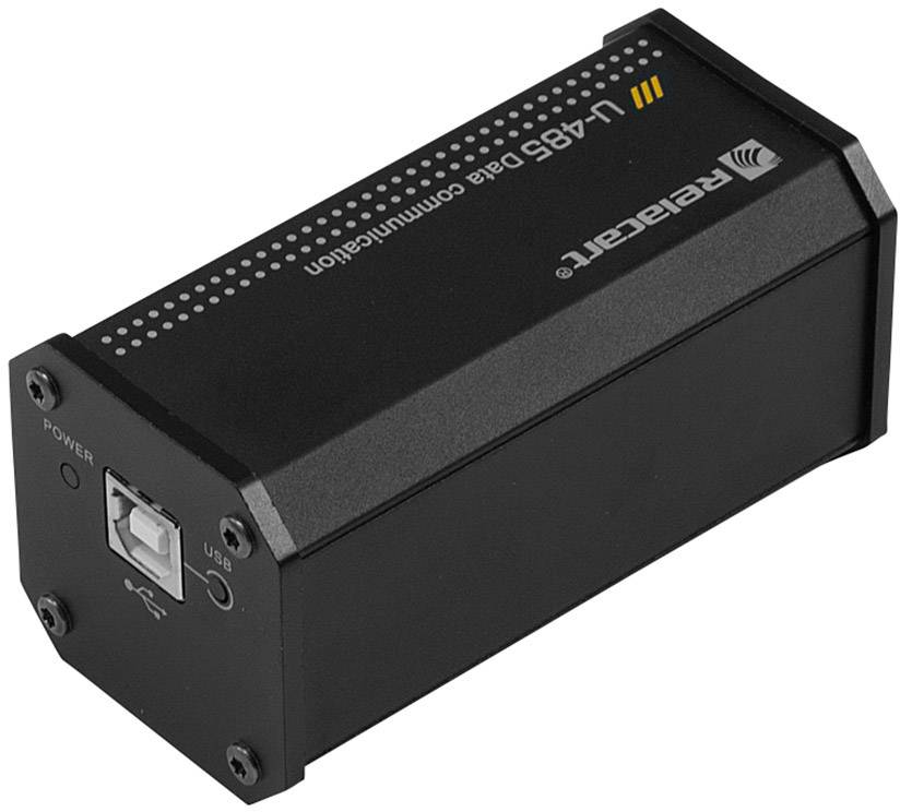 Sort USB-interfaceenhed til datakommunikation med USB-port og strøm-LED-indikator.