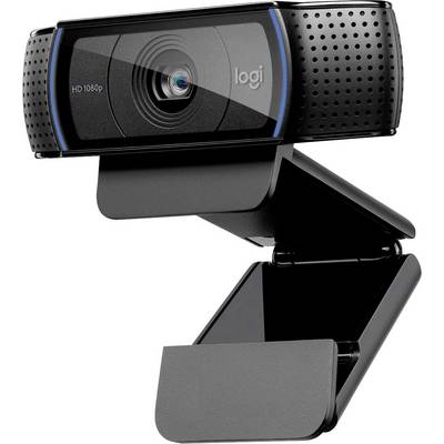 Et sort HD-webcam med beslag og linse i midten, som bruges til videoopkald eller optagelser.