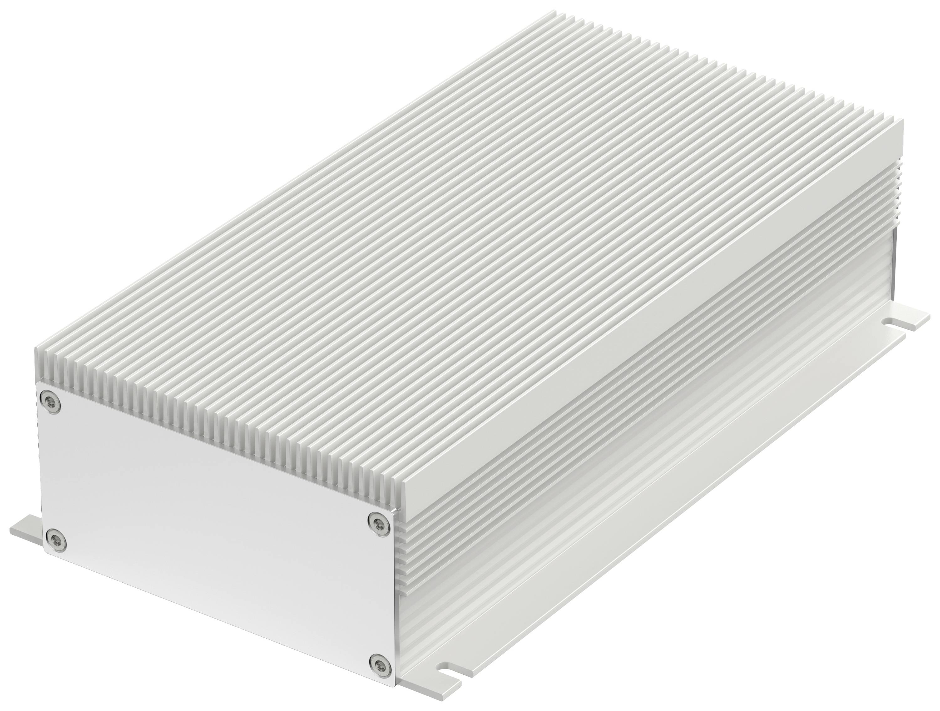 Et rektangulær metalheatsink med lameller til temperaturregulering i elektroniske enheder.