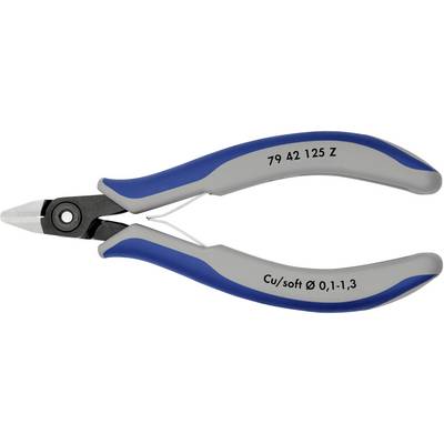 Sideskærer med blå og grå håndtag, egnet til kobberledninger med diametre fra 0,1 til 1,3 mm; modeltype 79 42 125 Z.