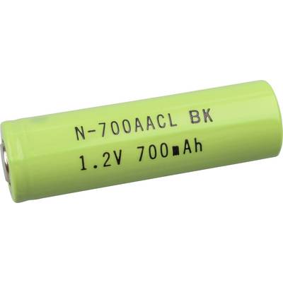 Grøn AA-batteri, påskrift: 'N-700AACL BK 1,2V 700mAh'.