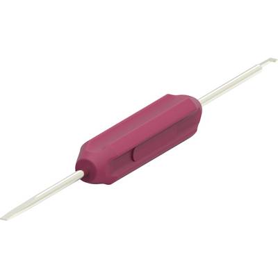 Et dobbeltsidet værktøj: Et rød-rosa, sekskantет greb, udstyret med spidse metalspatler i begge ender.