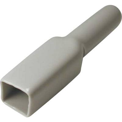 Et grå plastisk beskyttelseshylster til elektriske tilslutninger, hvis forreste del er rektangulær og runderes mod kabelsiden.