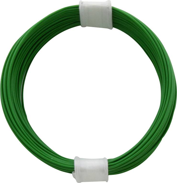 Grøn plastikindpakning, der viser en rund, trådlignende genstand.