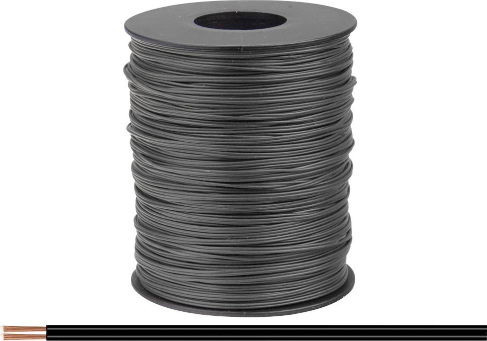 En stor spole med sort kabel, kobbertrådene synlige ved den ene ende.