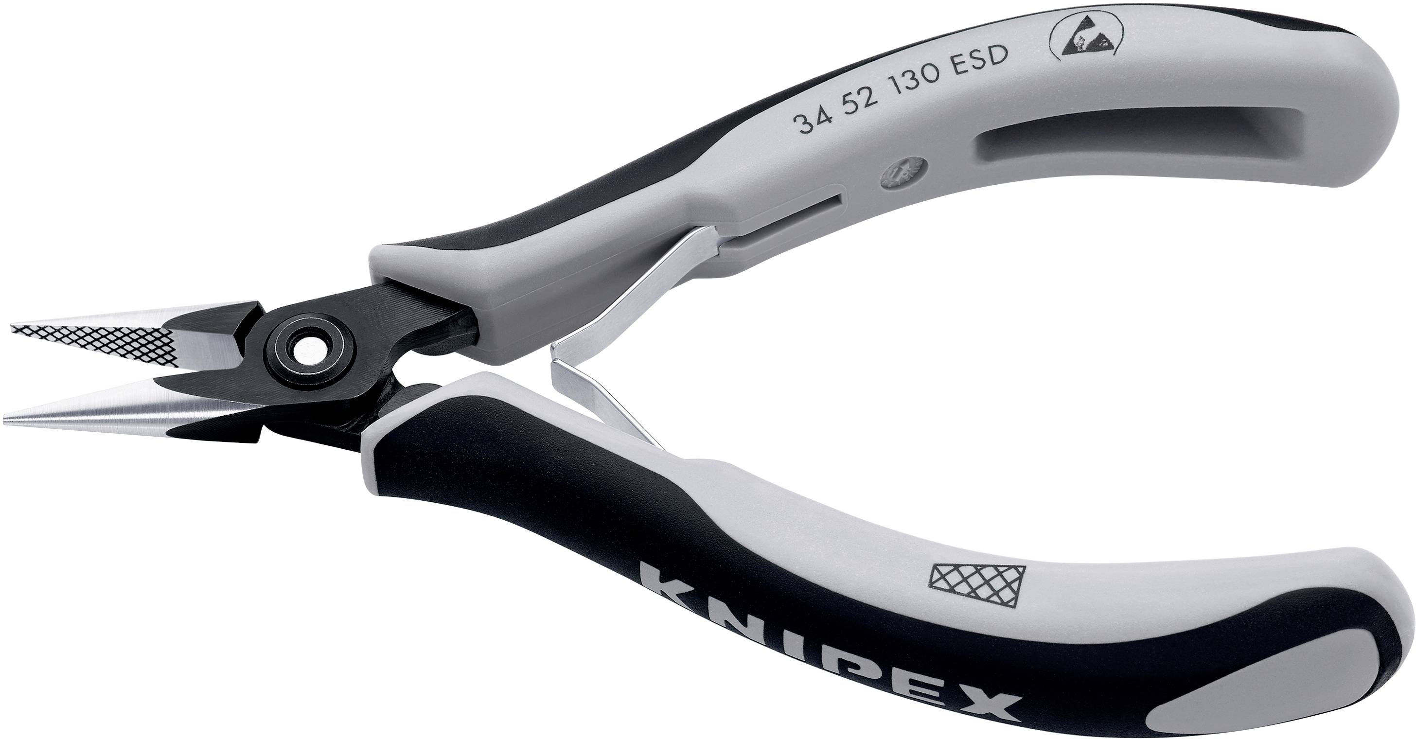 Tang, specielt Knipex-model, med sorte og hvide håndtag, egnet til præcist greb og klipning i elektroniske applikationer.