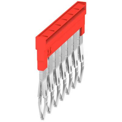 Illustration af en rød stikforbinder med 2,5 mm mærkning og sølvfarvede kontakter, der rager nedad.